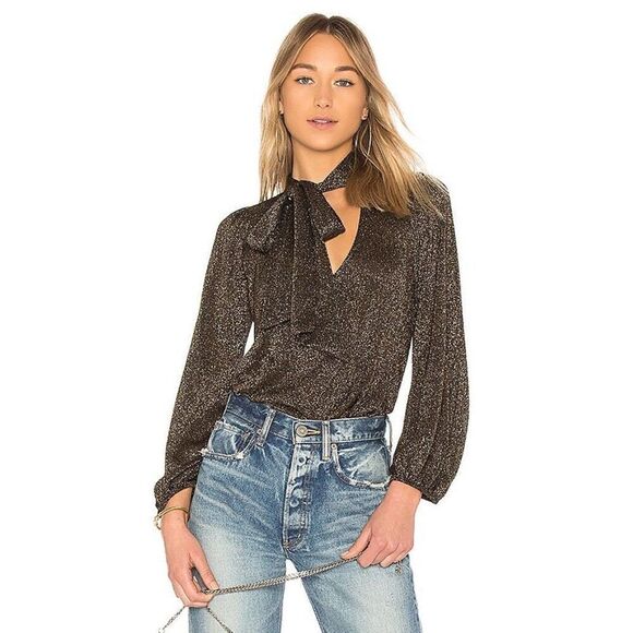 Rachel Pally Scarf Tie Sweater Top in Black & Gold Lurex - Picture 1 of 9
